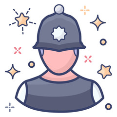 
Man wearing cop cap, police icon in modern flat style 
