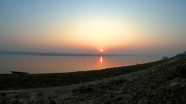 Ganges river during sunrise, time lapse