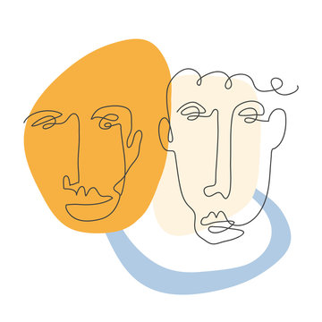 recommend clip art: Modern poster with linear abstract faces. Continuous line art. One line drawing. Minimalist graphic.