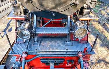 Detail of the technology of a steam locomotive at the station.