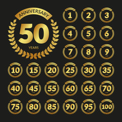 Golden vintage anniversary badges set