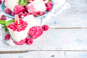 Homemade raspberry yogurt popsicle