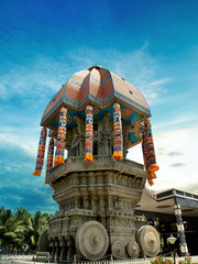 beautiful view of valluvar kottam,auditorium, monument in chennai, tamil nadu, india.
the monument is 39 meter high (128 feet) stone car, Replica of the famous temple chariot of Thiruvarur.thiruvallur