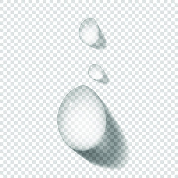 Water drops isolated realistic vector illustration. Pure transparent raindrop. Concept moisturizing macro, top view. 