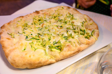 Pinsa romana, traditional italian food in Rome, variety of pizza