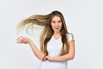 Woman long hairstyle hair fly air light and free, beauty routine concept