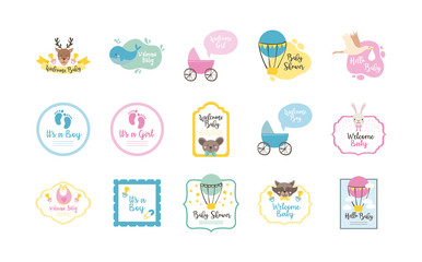 bundle of fifteen baby shower set icons