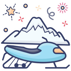 
Snow skating transport, snowmobile icon in flat style 
