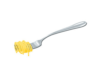 Pasta on fork. Spaghetti. Vector illustration flat cartoon icon isolated on white background.