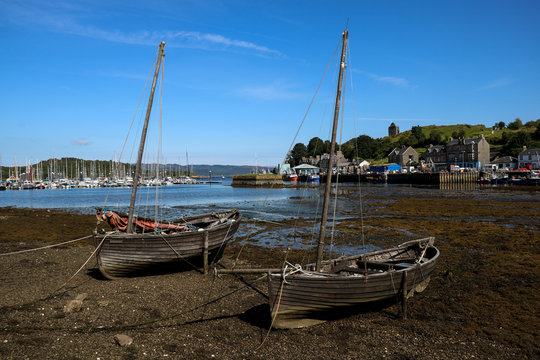 Old Wooden Small Boats at Tarbert Harbour Scotland
