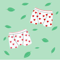 Briefs with hearts print. Fashionable set accessory men's underwear.