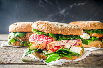 Various seafood and fish burgers assortment