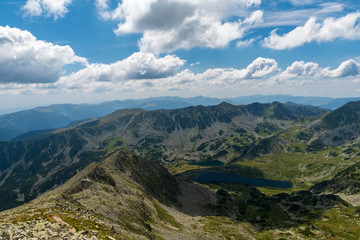 Retezat mountains with peaks and Bucura lakes in Romania