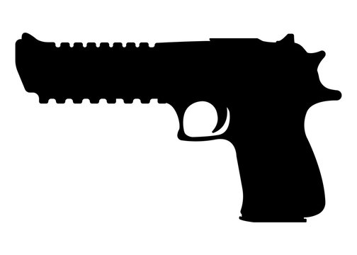 Desert eagle pistol icon, self defense weapon, concept simple black vector illustration, isolated on white. Shooting powerful firearms revolver.