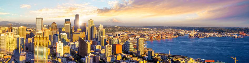 Seattle city downtown skyline cityscape in Washington State,  USA