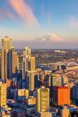 Seattle city downtown skyline cityscape in Washington State,  USA