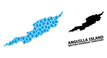 Vector Collage Map of Anguilla Island of Liquid Drops and Solid Map