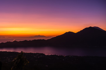 Sunrise panorama view from top of Batur volcano