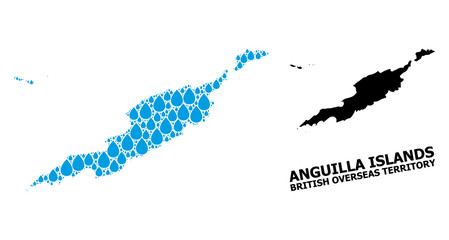 Fototapeta premium Vector Mosaic Map of Anguilla Islands of Water Drops and Solid Map