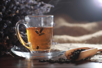 Brewed tea on a serving table