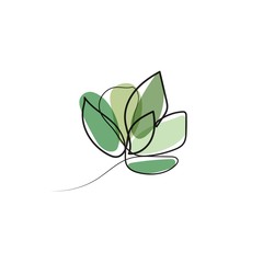 Nature vector continuous line drawing. Floral linear sketch for decoration with contemporary color abstract shapes