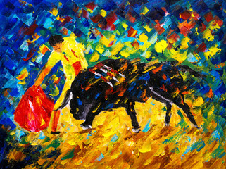 Oil Painting - Spanish Bullfight, Corrida De Toros