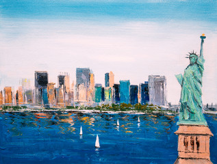 Oil Painting - New York City Skyline - obrazy, fototapety, plakaty