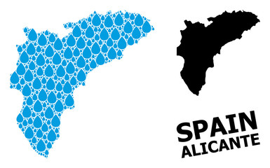 Obraz premium Vector Mosaic Map of Alicante Province of Water Tears and Solid Map