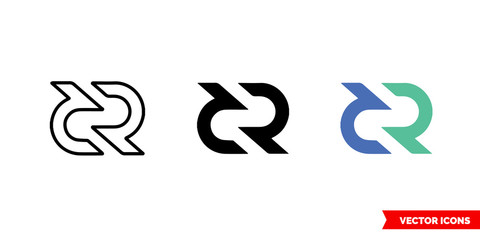 Decred cryptocurrency icon of 3 types color, black and white, outline. Isolated vector sign symbol.
