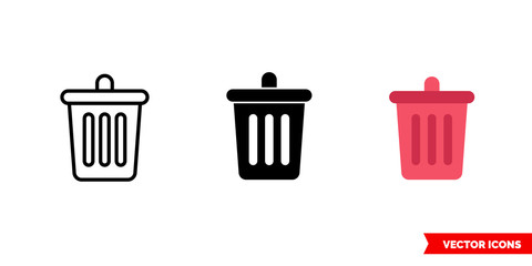 Delete icon of 3 types color, black and white, outline. Isolated vector sign symbol.