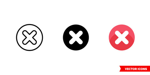 Delete icon of 3 types color, black and white, outline. Isolated vector sign symbol.