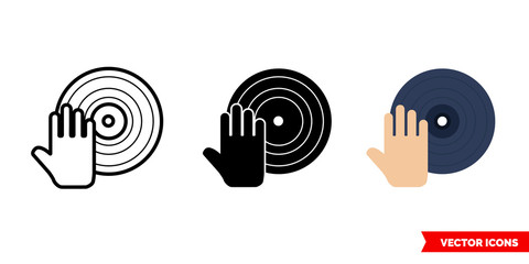 DJ symbol icon of 3 types color, black and white, outline. Isolated vector sign symbol.