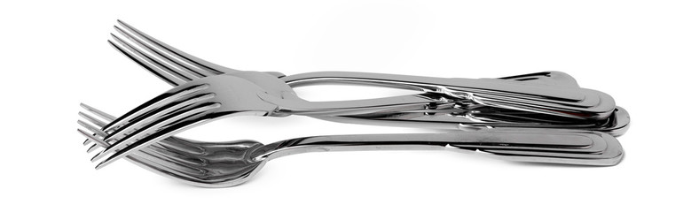 Set of new cutlery isolated on white background