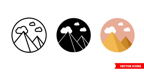 Egypt pyramids icon of 3 types color, black and white, outline. Isolated vector sign symbol.