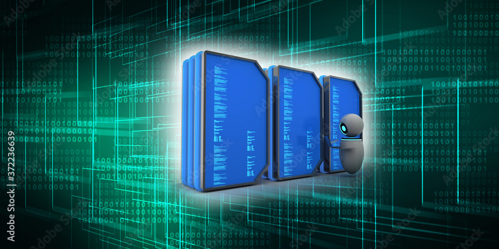 Poster 3d rendering high speed 16gb sd flash memory cards with robot