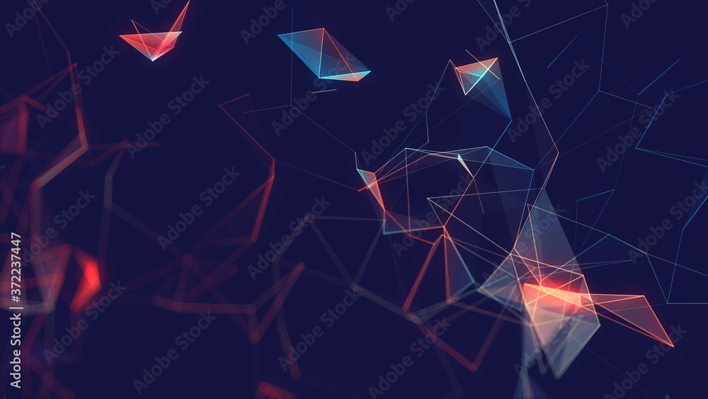 Poster abstract polygonal space low poly dark background with connecting dots and lines.