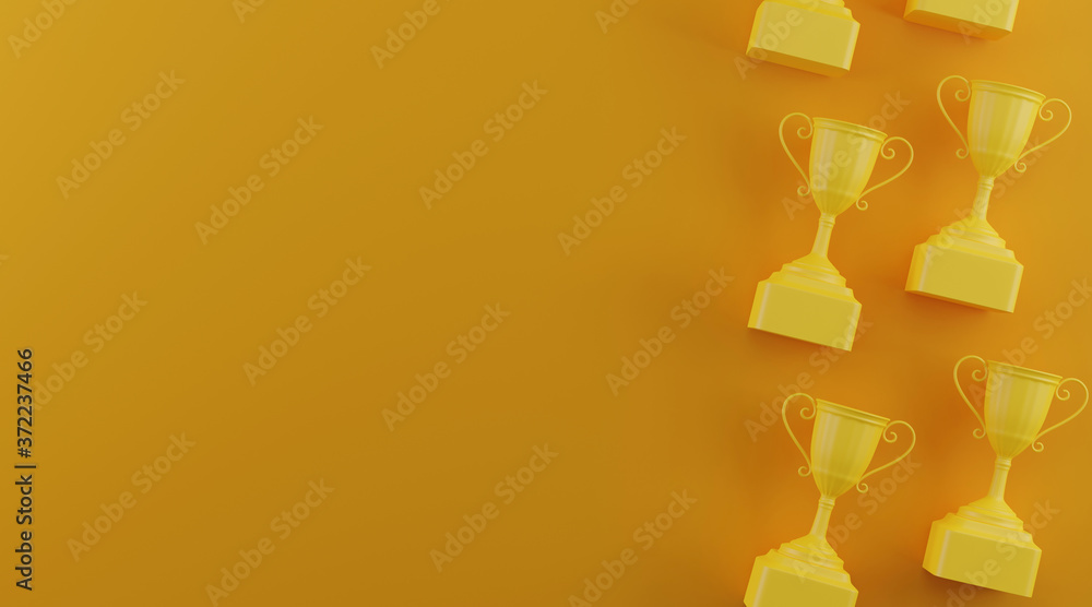 Wall mural trophy award on yellow background. minimal style with copy space. 3d rendering.