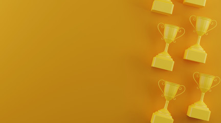 trophy award on yellow background. minimal style with copy space. 3d rendering.
