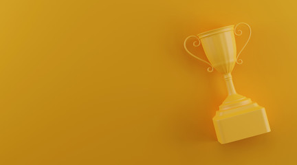 trophy award on yellow background. minimal style with copy space. 3d rendering.