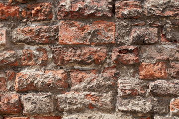 Background of old brick wall. Front view.	