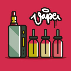 One thhin line Vape device. Vaping juice for vape. Vape smoking. Vapor vaping. Vape vector illustration