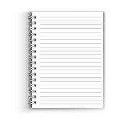 Realistic lined notebooks. Blank notebooks with a grid for homework and exercises. Vector liner paper sheets with lines for notes. Notepad or notepad with binder. Vector notepad or diary with lined pa