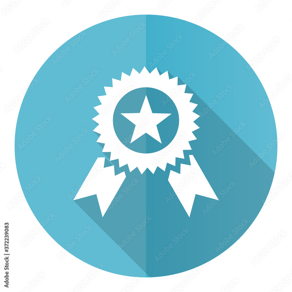 Poster award vector icon, flat design blue round web button isolated on white background