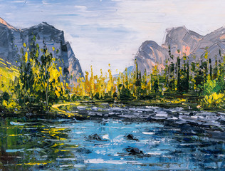 Oil Painting - Yosemite National Park, California, America - obrazy, fototapety, plakaty