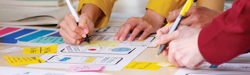 Brainstorm planing creative teamwork,  Close up of hands mobile phone app developer team meeting...