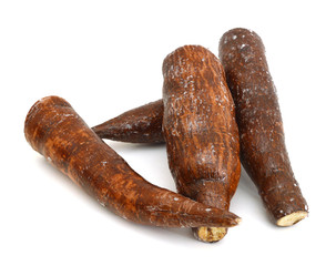 bunch of cassava roots on a white background