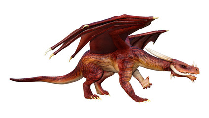 3D Rendering Fairy Tale Dragon on White
