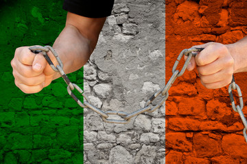male hands break the iron chain, a symbol of bondage,protest against the background of the national...