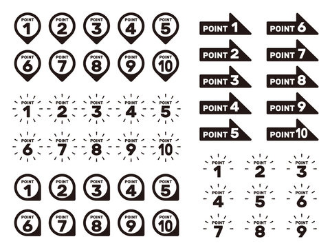 矢印やピンのモノクロのワンポイントになる数字のデザイン