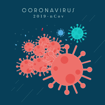Set of Coronavirus 2019-nCoV and medicine in dark blue background. COVID-19 Corona virus outbreaking and Pandemic medical health risk concept. Corona virus icon. Flat style. Vector illustration eps 10